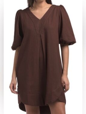 CYNTHIA ROWLEY Linen Blend Puff Sleeve Mini Dress